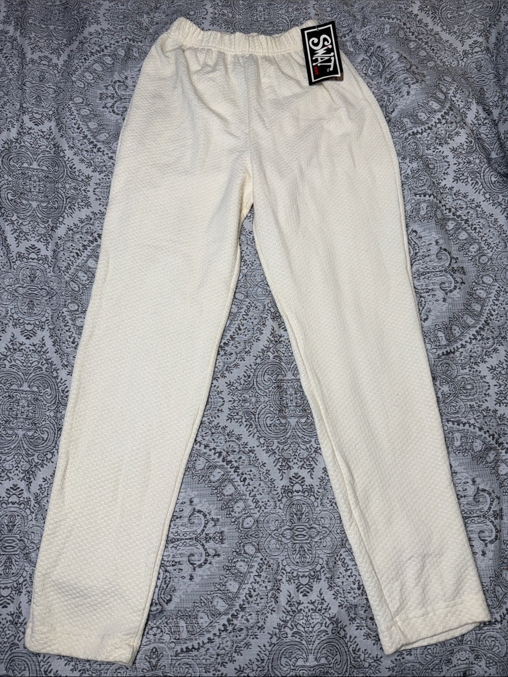 Cream Textured Elastic Casual Pants - Medium